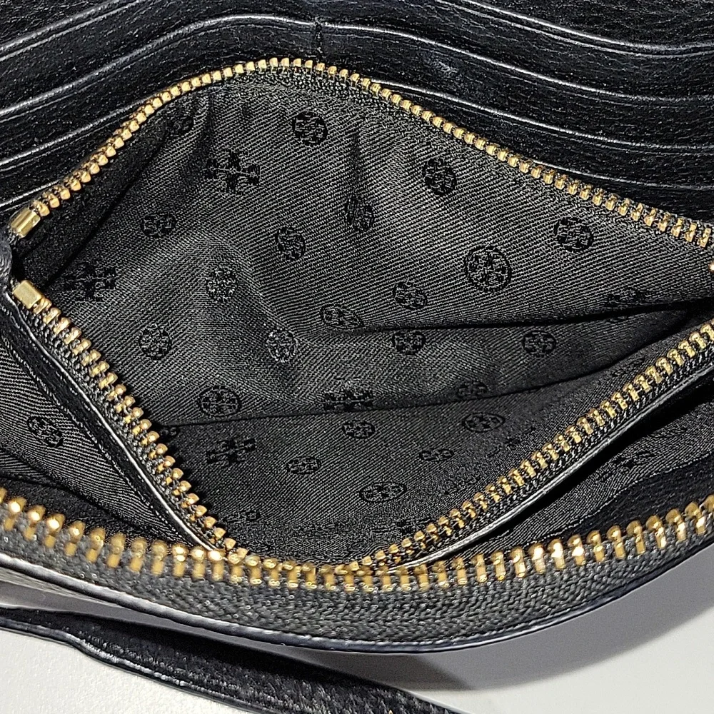 Tory Burch Black Pebbled Leather Flap Front Crossbody Bag